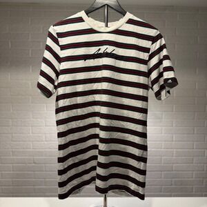 Adidas‎ Striped T Shirt Mens M White Burgundy Green Embroidered Logo Cotton Blen